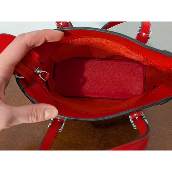 GUESS Mini Tote Satchel Handbag Bright Red Saffiano Charm Y2K EUC - Picture 6 of 8